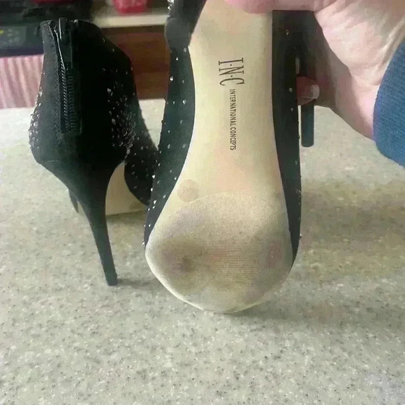 INC Black Suede Peep Toe Shoe/Bootie - Picture 6 of 7